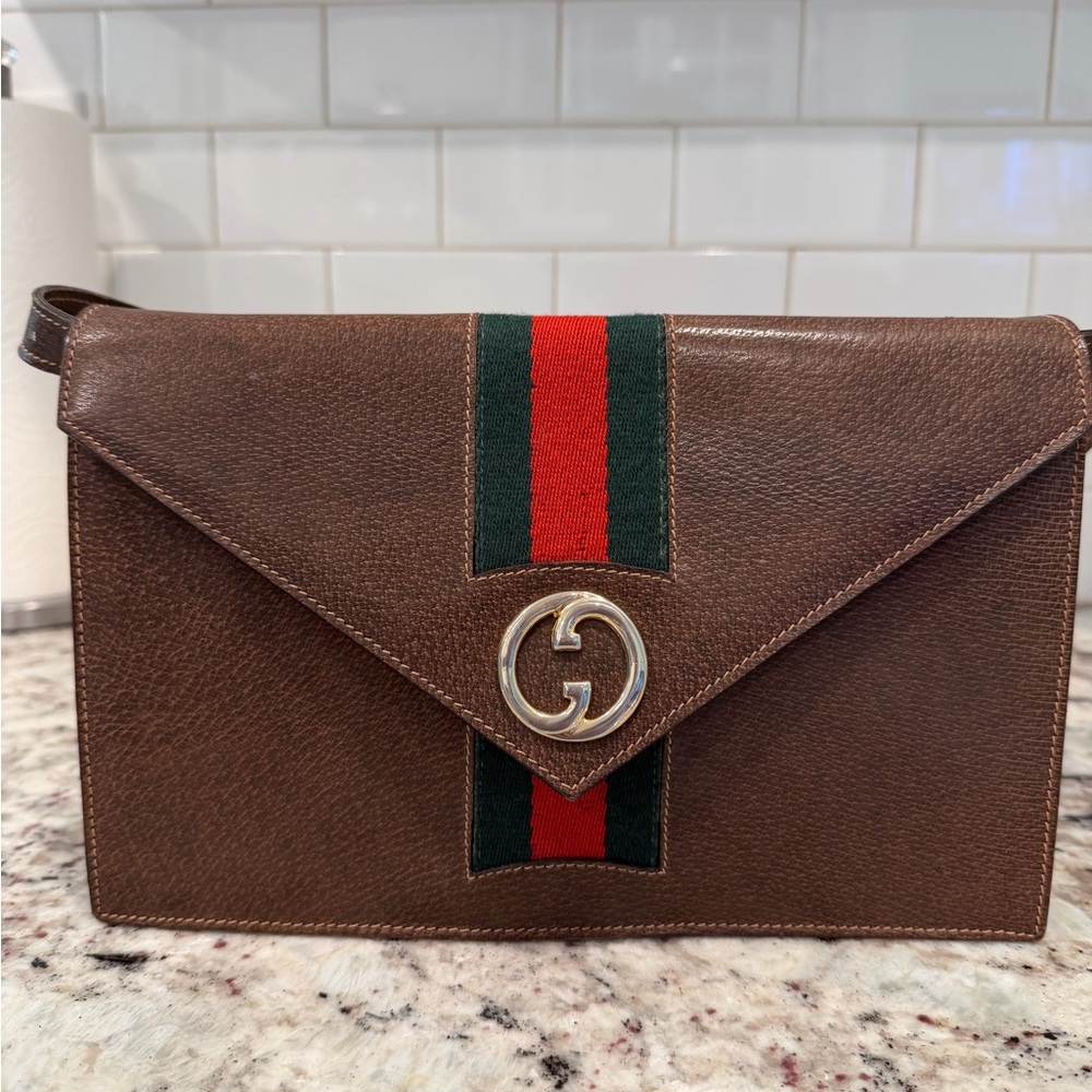 Gucci Brown Leather Satchel vintage with Gold Accent - Picture 3 of 16